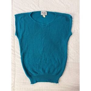 Vintage 80s Herald House Teal Knit Sweater Vest Sleeveless Top Made in USA Med